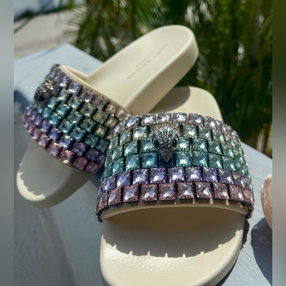 Kurt Geiger NIB Slide Sandals Meena Lg Pastel Crystals EagleHead w/Crystals Sz 7